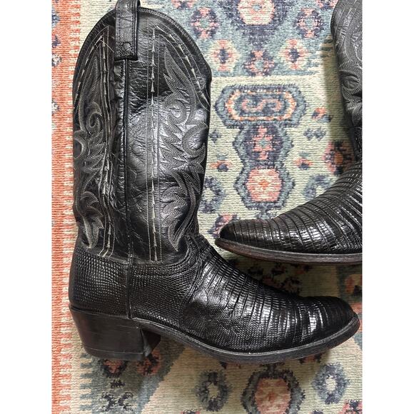 Vintage Dan Post Black Teju Lizard Men\'s Cowboy Boots USA 9.5B  Western main image 10